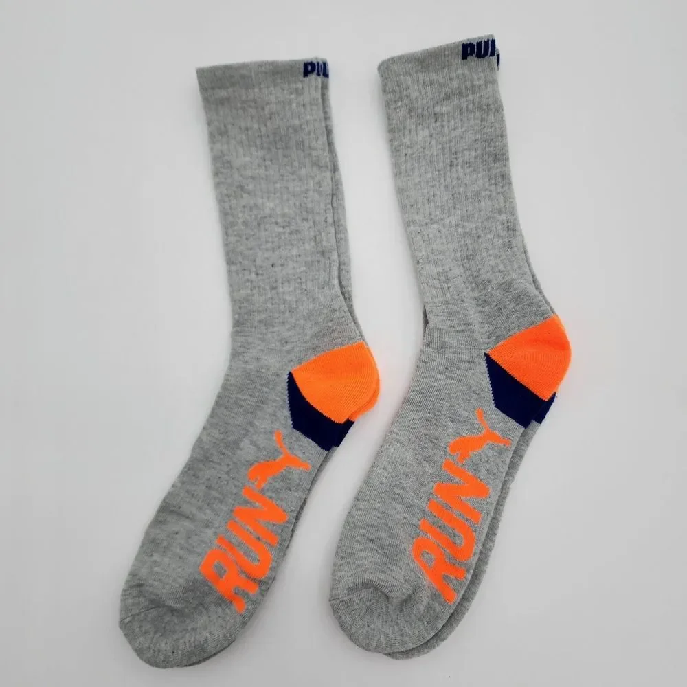 LOT OF 2 PAIRS OF PUMA LOGO CREW SOCKS Gray‎ Blue Orange SHOE SZ 8-12